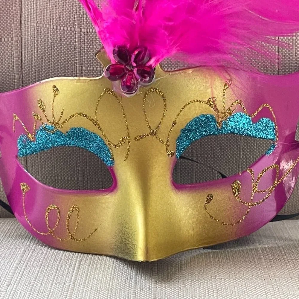 Halloween Mask Party Light Up Eyemask Masquerade Mask Deep Pink Faux Fur Mask